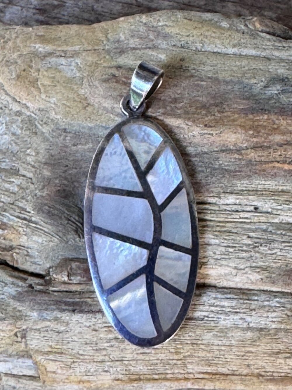 Sterling Silver Pendant Women 2” 9.32g Oval MOP Inlay 925 Modernist